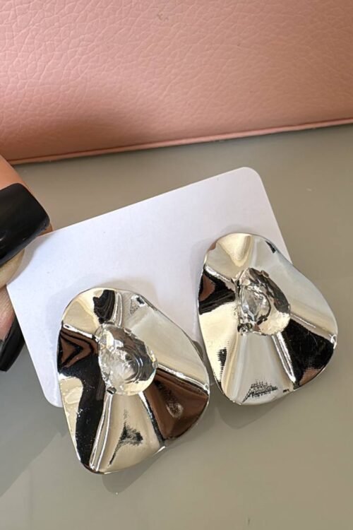 Brinco Orgânico Com Pedra Prata