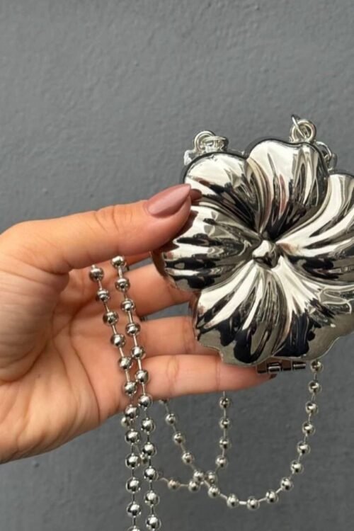 Bolsa Mini Clutch Flor Prata