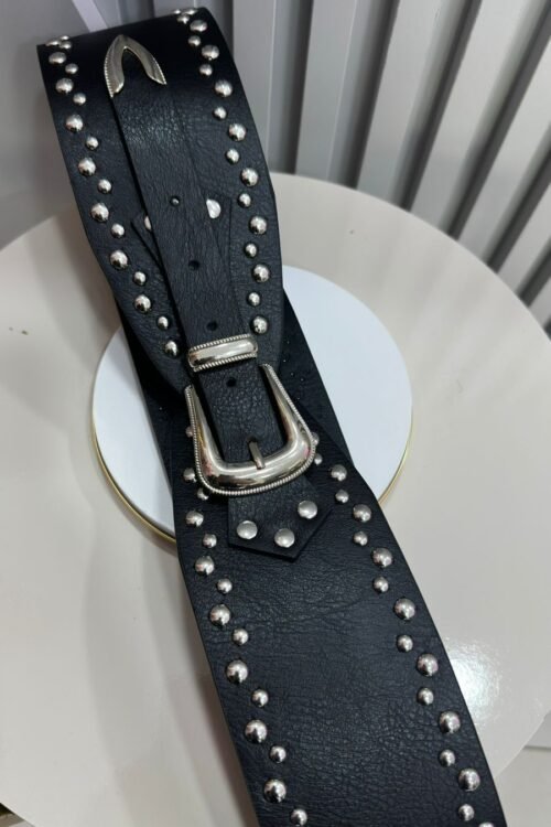 Cinto Preto Largo com Tachinhas Prata