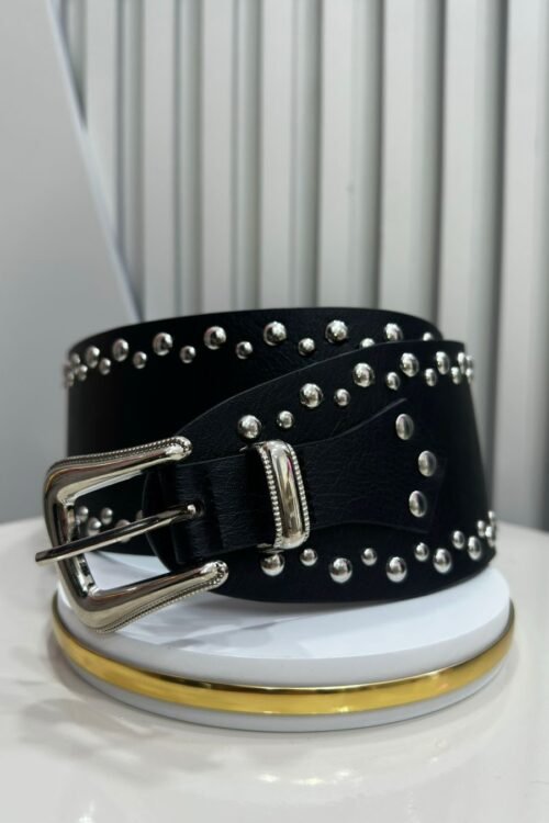 Cinto Preto Largo com Tachinhas Prata