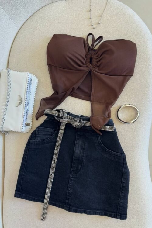 Saia/shorts Jeans Estonado Com Lycra