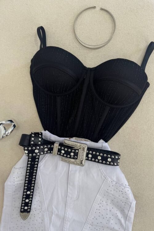 Saia Jeans Branca com Strass