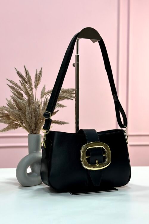 Bolsa Retrô Fivela + Duas Alças Preta e Dourado