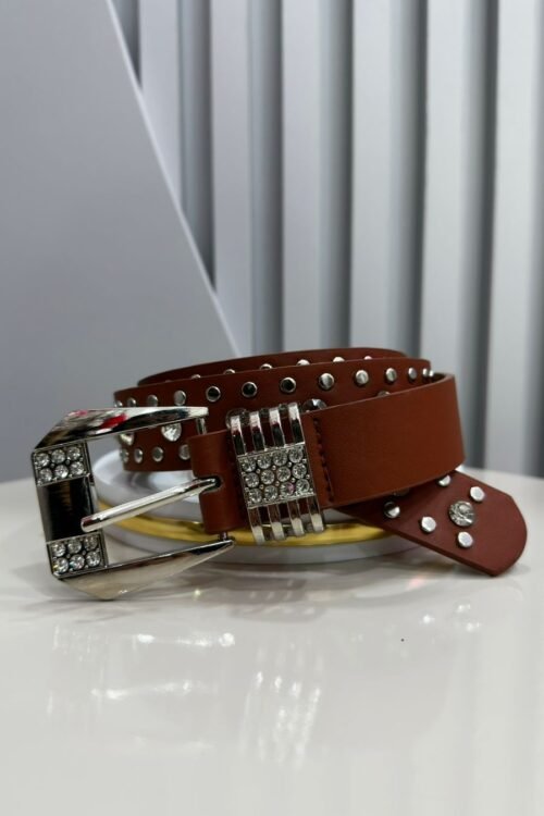 Cinto Terracota com Strass Quatro Aros Prata