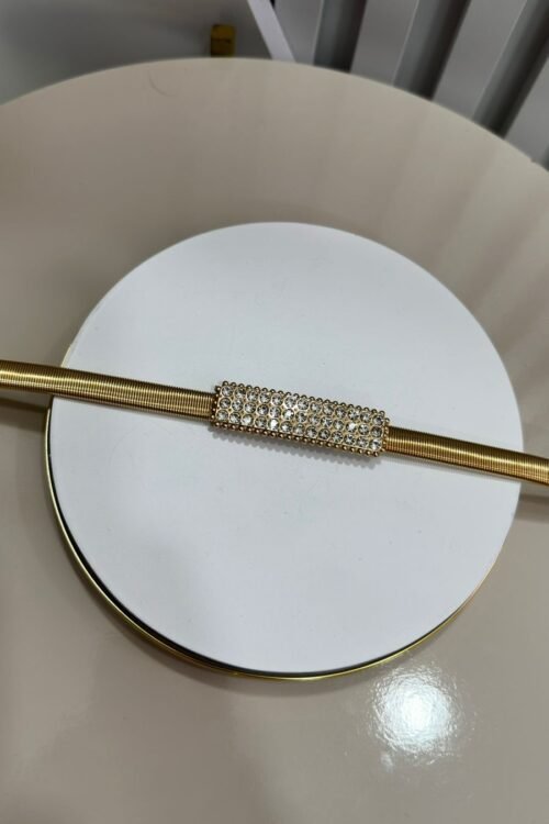 Cinto Corrente Stephany Fivela Strass Dourado