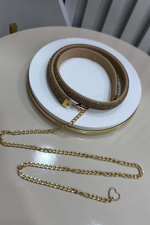 Cinto Corrente Faixa Strass Dourado