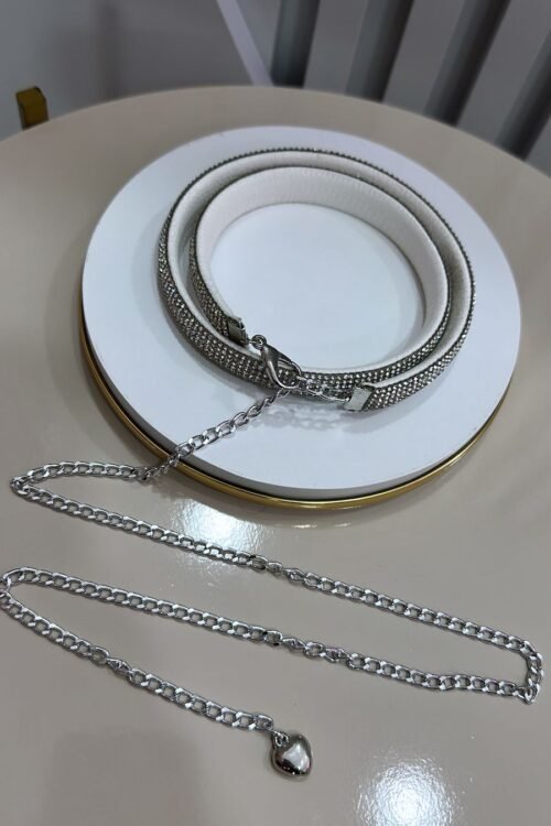 Cinto Corrente Faixa Strass Prata