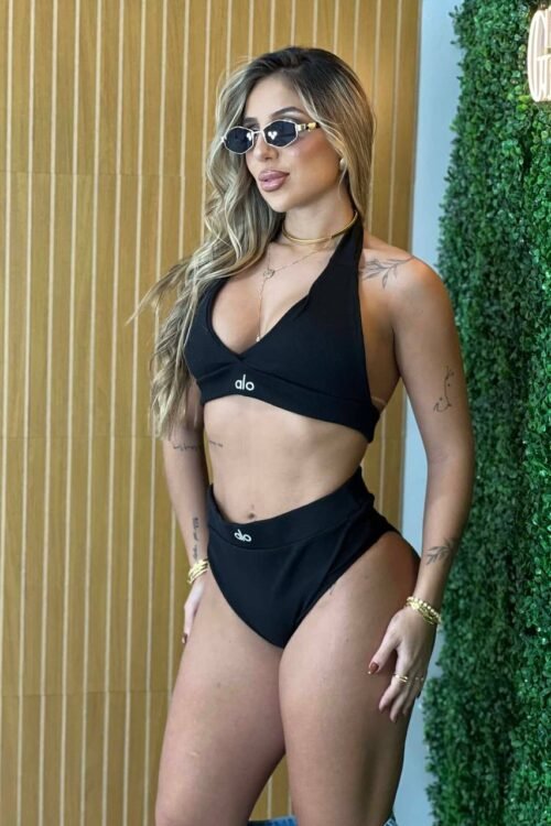 Conjunto Hot Pants Canelado Heloísa Preto