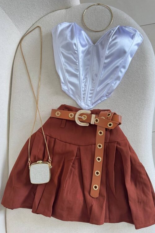 Saia com Shorts de Forro Colegial Marrom