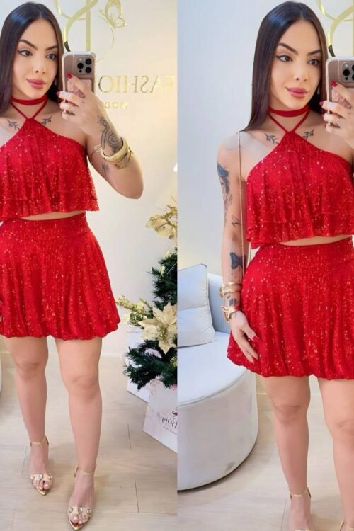 Conjunto Paetês Livia Vermelho