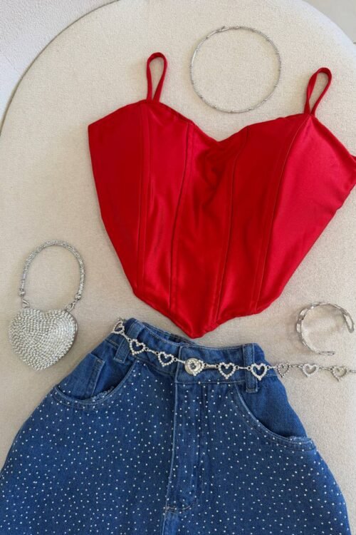 Cropped Corset Acetinado Coração