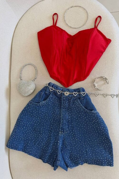 Cropped Corset Acetinado Coração