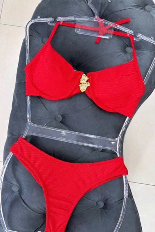 Biquíni Atoalhado Orgânico Dourado Vermelho