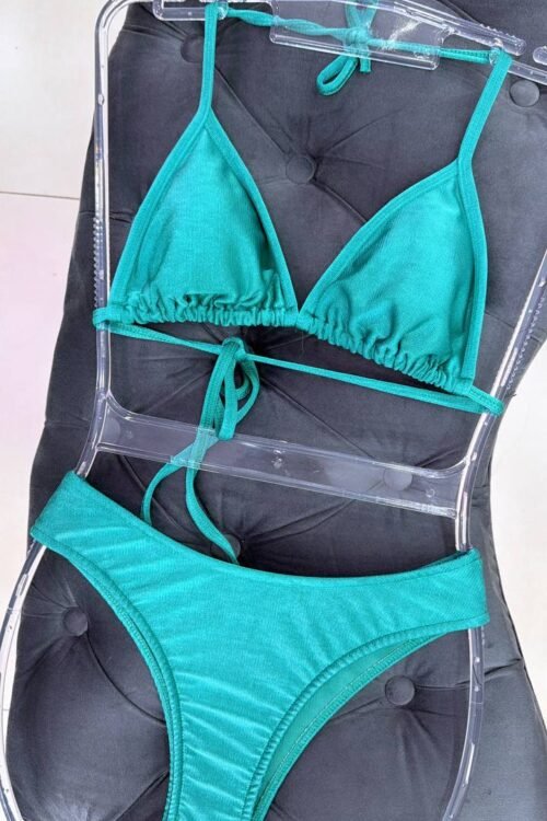 Biquíni Acetinado Asa Delta Cortininha Verde Água