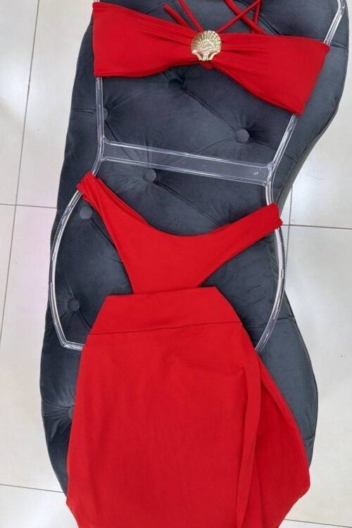 Conjunto De Biquíni 3 Peças Biquíni + Saída Concha Vermelho