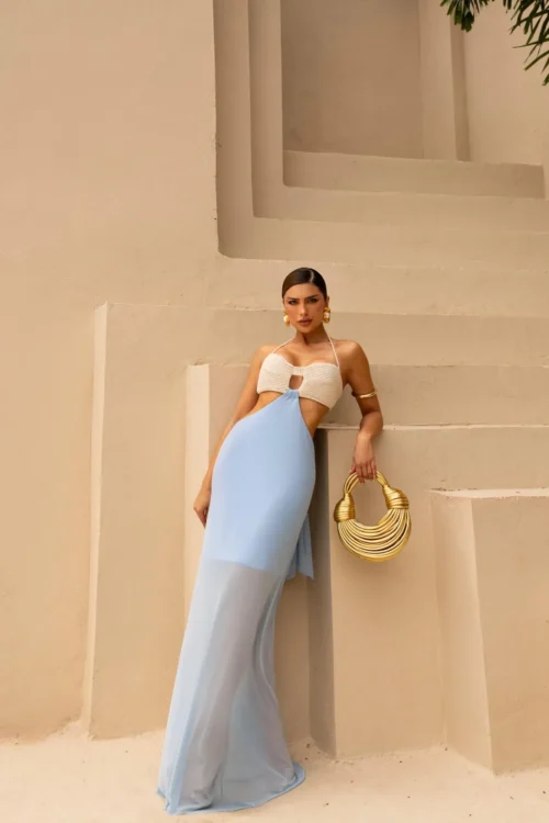 Vestido Longo Florescer Azul