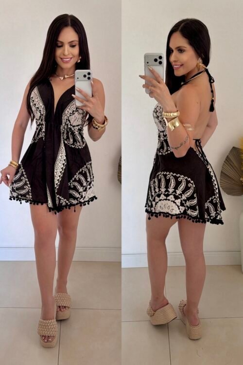 Vestido Indiano Curto Black and White