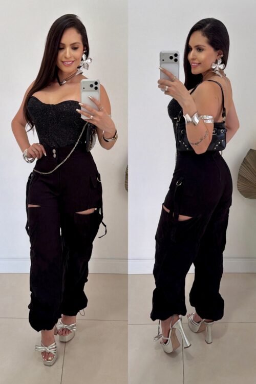 Cropped Corset Shine Preto