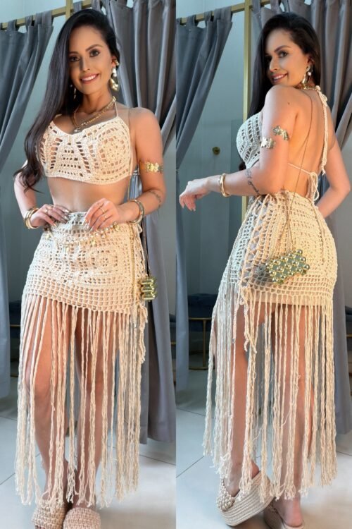 Conjunto Aloha Cru Franjas Premium Crochê