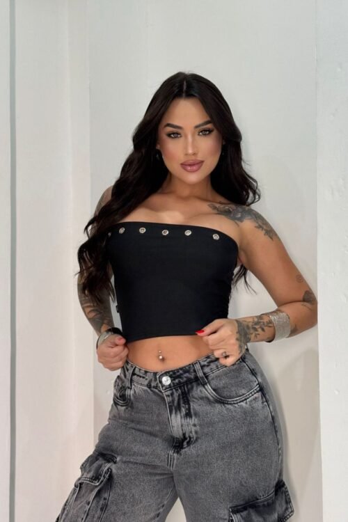 Cropped Faixa Tube com Ilhós