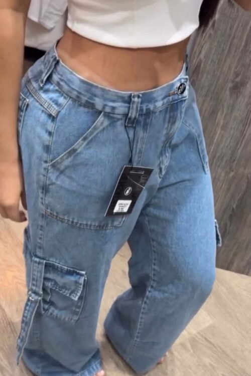 Calça Jeans Sensação Wide Leg Cargo