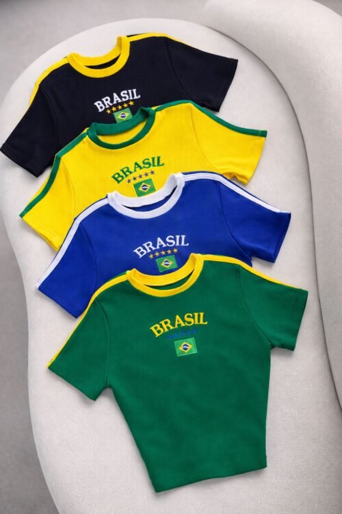Cropped Camisetinha Canelado Brasil