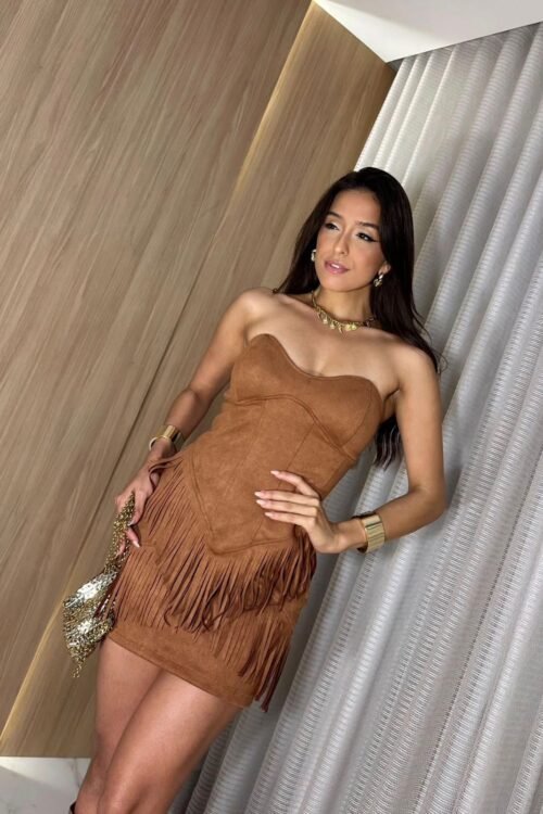Vestido Tomara que Caia Suede com Franjas