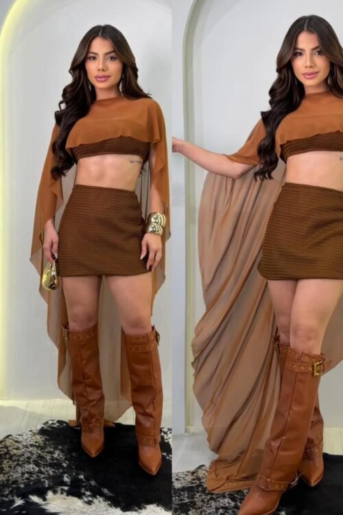 Conjunto 3 Peças com Capa Tule Ana Castela Marrom