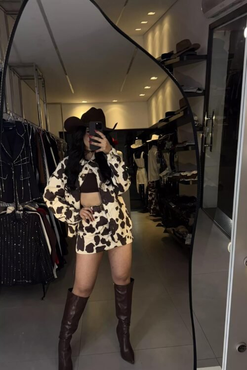 Jaqueta Jeans Cow Print