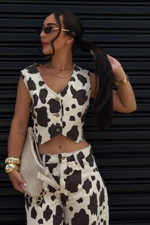 Colete Jeans Cow Print