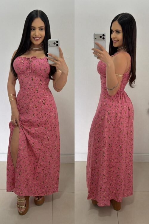 Vestido Longo Camponesa Floral