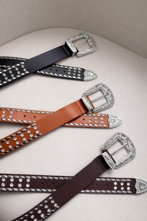 Cinto Country Fivela Grande Prata com Strass Taxas