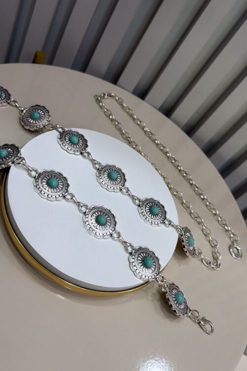 Cinto Corrente Prata com Turquesa