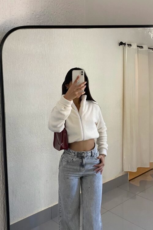 Casaco Pelinho com Zíper Aurora Off