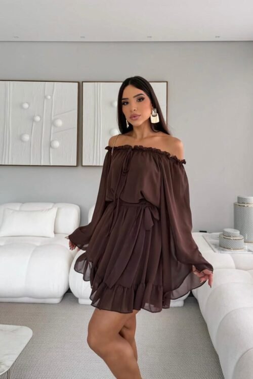 Vestido/macaquinho Chiffon Luna Marrom