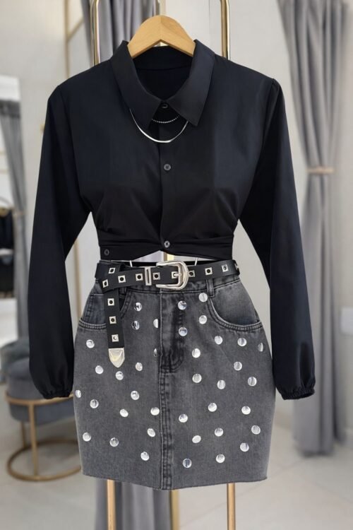 Saia Jeans Grafite Aplicações