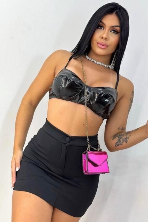 Cropped Top Vinil com Bojo Preto