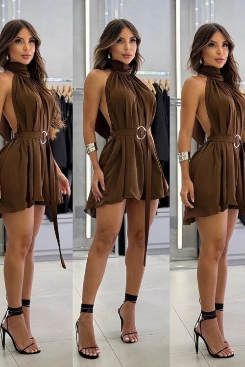 Vestido/macaquinho Chiffon com Cinto Argola Dourada