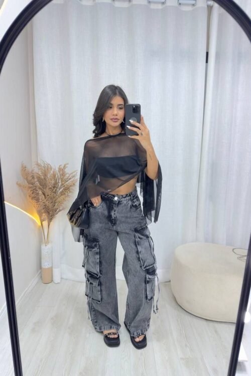 Capa Bata Tule Preta