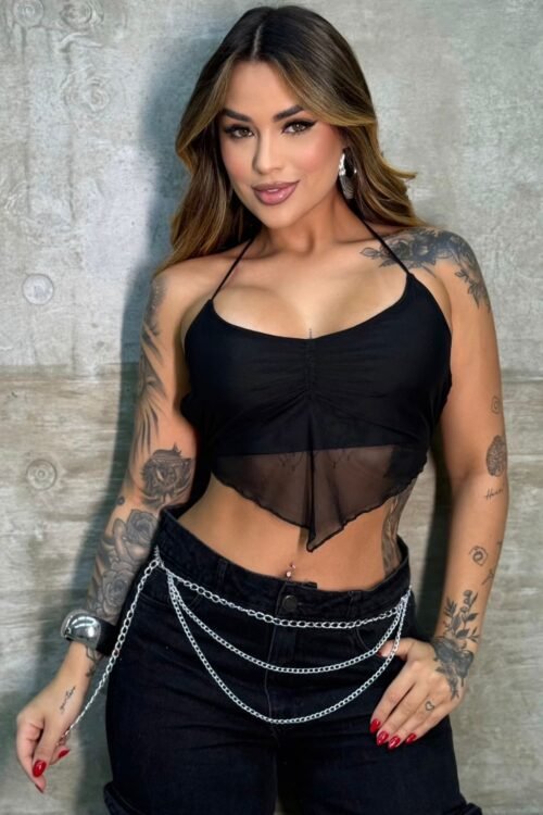 Cropped Tule Rita Preto