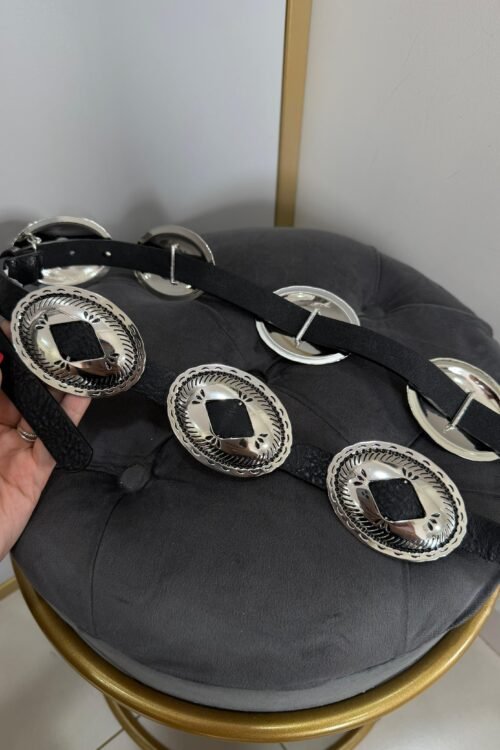 Cinto Preto Aplicações Prata