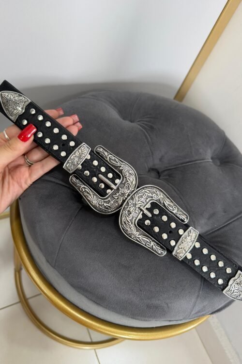 Cinto 2 Fivelas Prata Elástico Preto