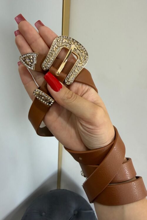 Cinto Fivela Pequena Dourada com Strass