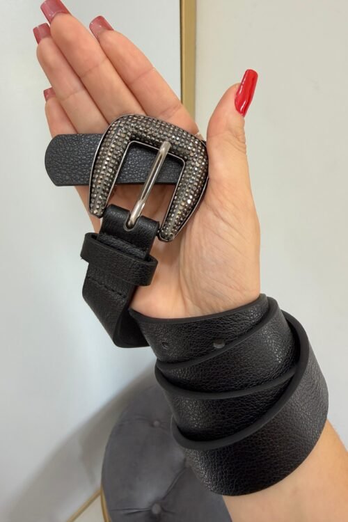 Cinto Preto Fivela Strass Grafite