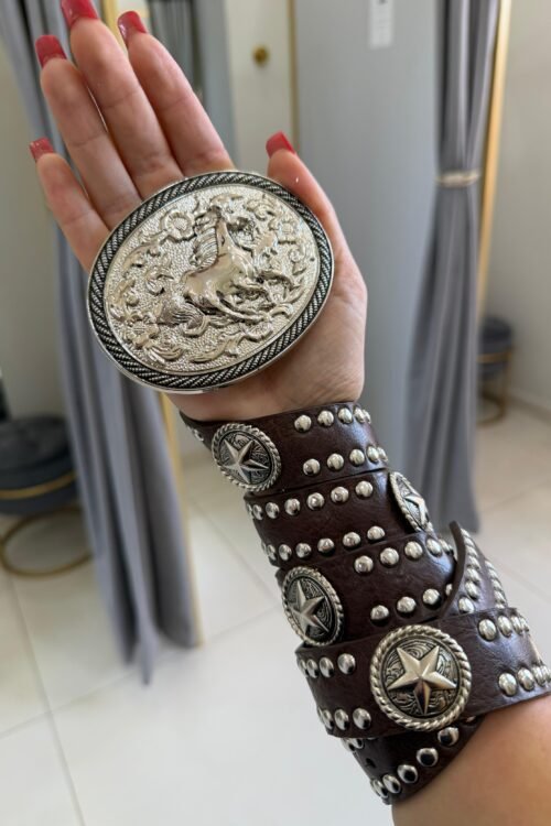 Cinto Country Fivela Grande Oval Prata