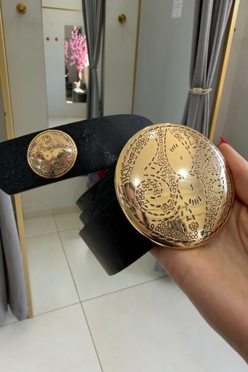 Cinto Liso Fivela Dourada Bola