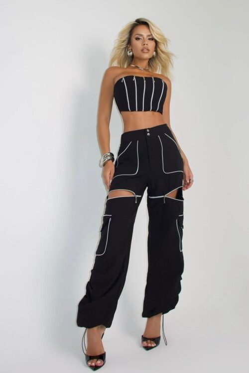 Calça 2 em 1 (jogguer e wide leg) Zíperes Preta