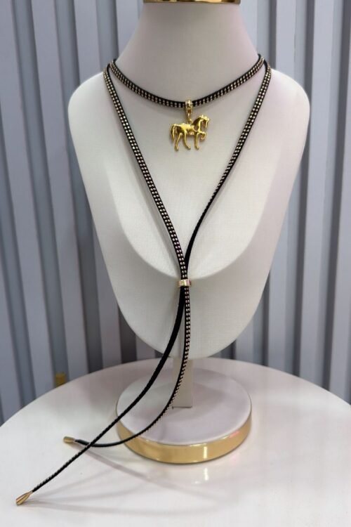 Colar Choker Gravatinha Country Cavalo Dourado