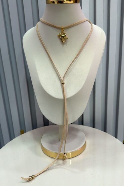 Colar Choker Gravatinha Country Cabeça Cavalo Dourado