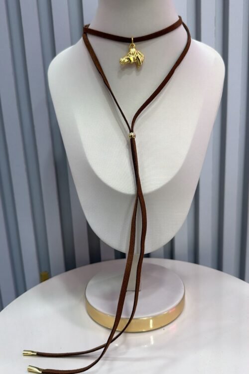 Colar Choker Gravatinha Country Cabeça Cavalo Dourado